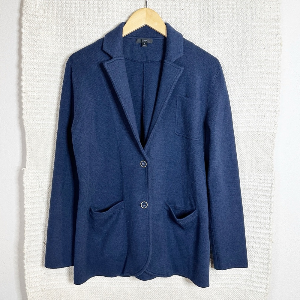 J. CREW navy blue merino wool Classic Cardigan Blazer sweater M